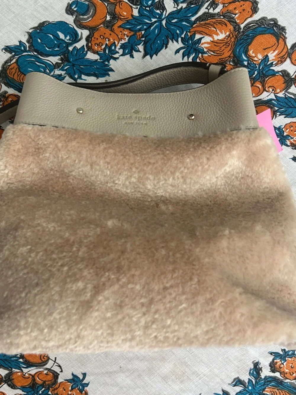 kate spade Soft Beige Shearling Shoulder Bag with Leather Trim